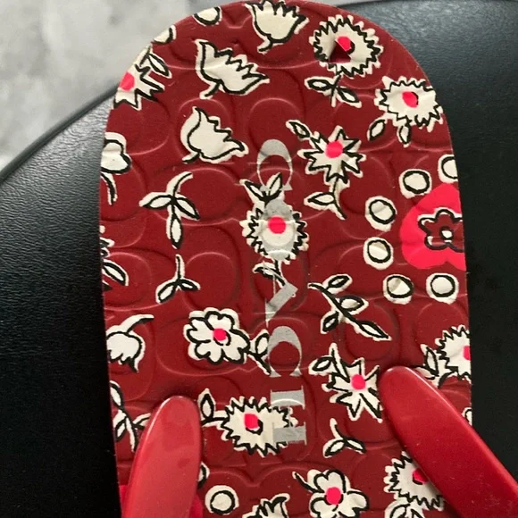 Coach Red Floral Flip Flops - Picture 5 of 6